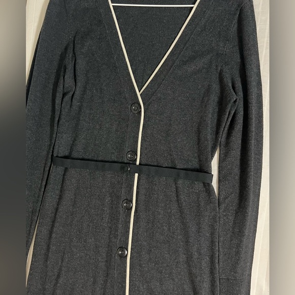 Mac & Jac Grey Button Belted Wool Blend Cardigan Sweater Large Sweater Dress - Picture 7 of 9